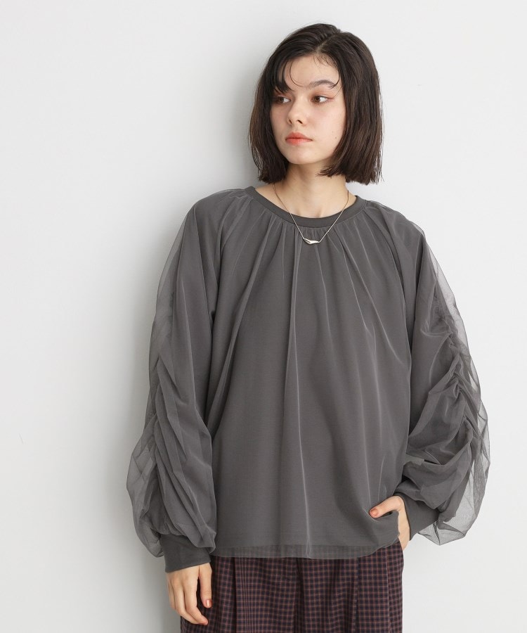 ザ ショップ ティーケー（ウィメン）(THE SHOP TK(Women))のチュールレイヤードプルオーバー【洗える】 チャコールグレー(014)