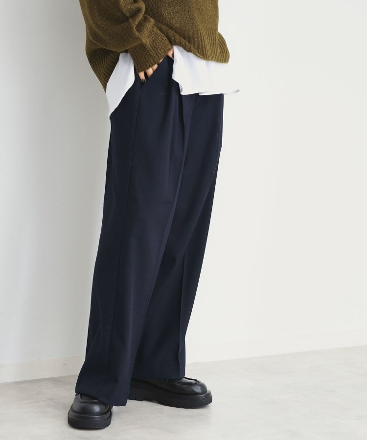 ザ ショップ ティーケー（ウィメン）(THE SHOP TK(Women))の【洗えるパンツ】裏起毛タックワイド ネイビー(094)