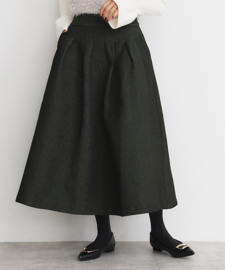 ザ ショップ ティーケー（ウィメン）(THE SHOP TK(Women))のふくれジャカードフレアスカート オリーブグリーン(026)