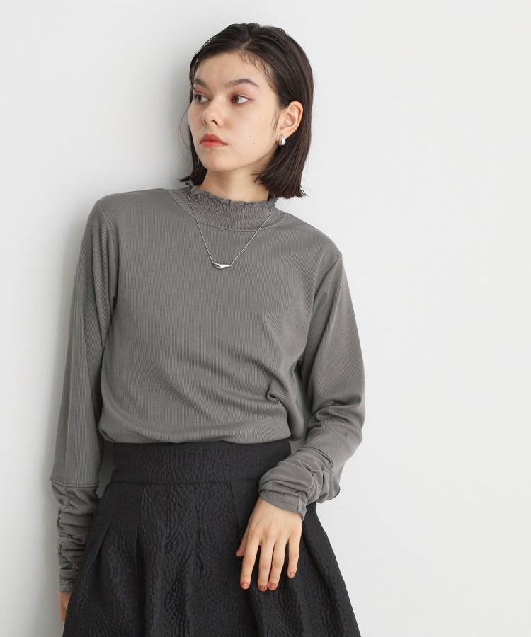 ザ ショップ ティーケー（ウィメン）(THE SHOP TK(Women))のシアーチュール切替プルオーバー【洗濯機OK】 チャコールグレー(014)