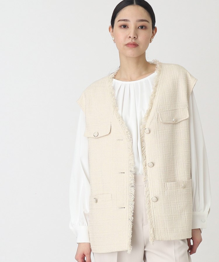ザ ショップ ティーケー（ウィメン）(THE SHOP TK(Women))の【セレモニー/入卒/通勤スタイル】フリンジツイードベスト グレージュ(450)