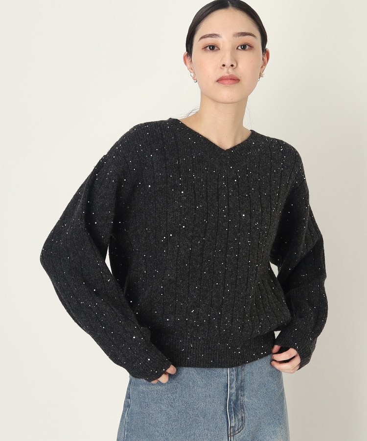 キラキラスパンコールリブニット【手洗い可】(ニット/セーター キラキラスパンコールリブニット【手洗い可】(ニット/セーター