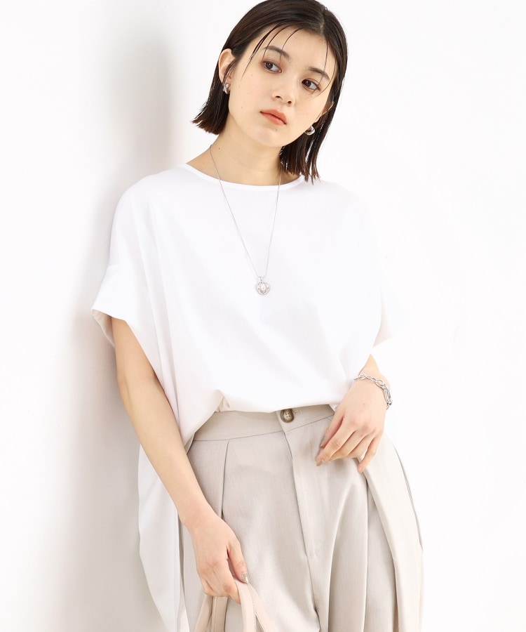 ザ ショップ ティーケー（ウィメン）(THE SHOP TK(Women))の【魅せる体形カバー服】さらさらフレア袖Tシャツ/手洗い可 ホワイト(001)