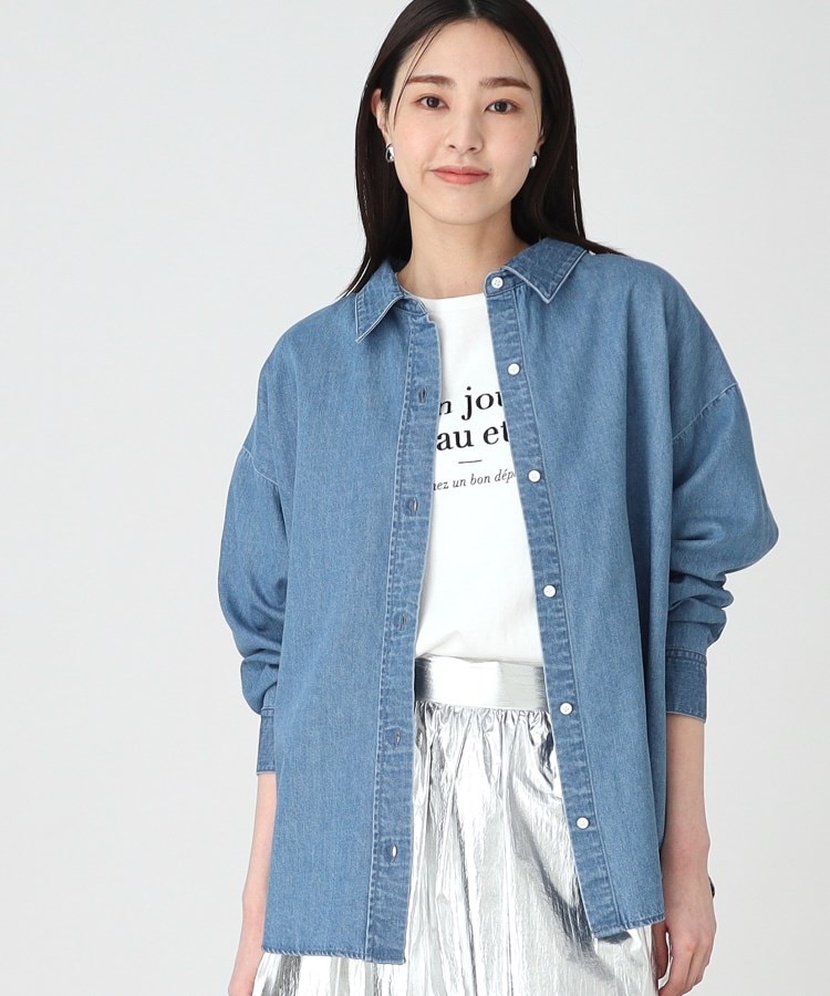 ザ ショップ ティーケー（ウィメン）(THE SHOP TK(Women))のレスウォーターデニムシャツ【洗濯機OK】 ブルー(091)