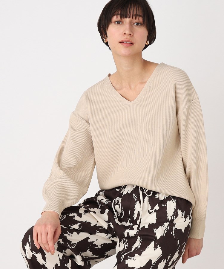 ザ ショップ ティーケー（ウィメン）(THE SHOP TK(Women))の【春カラー/すっきり見える】Vネックニット/洗濯機OK ライトベージュ(051)