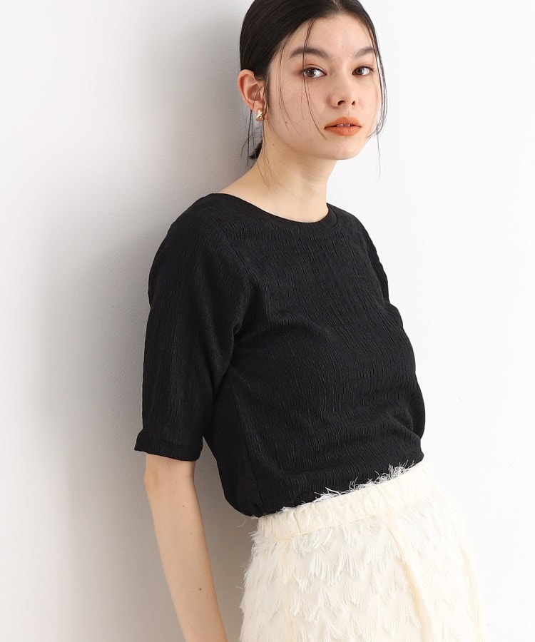 ザ ショップ ティーケー（ウィメン）(THE SHOP TK(Women))の【腕周りカバー】ぽこぽこTシャツ/洗濯機OK ブラック(019)