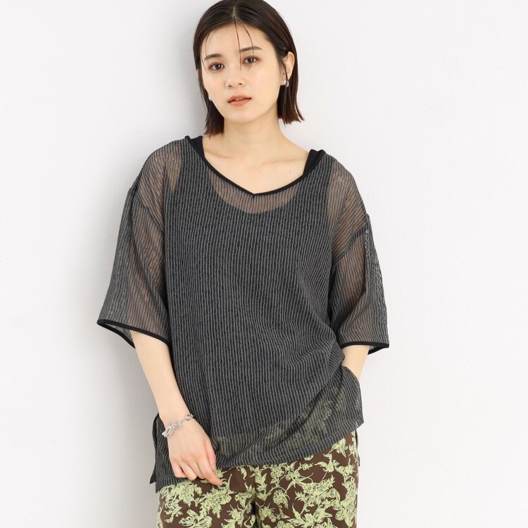 ザ ショップ ティーケー（ウィメン）(THE SHOP TK(Women))の【前後2WAY】シアーストライプ×タンクセット/洗濯機OK トップス＋インナーセット