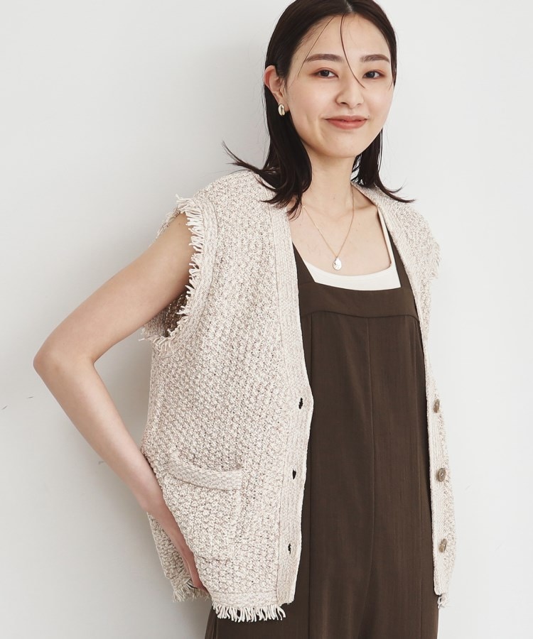 ザ ショップ ティーケー（ウィメン）(THE SHOP TK(Women))のツイード風クラシカルベスト/手洗い可 グレージュ(450)