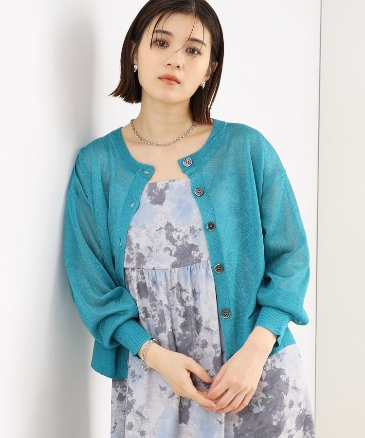 ザ ショップ ティーケー（ウィメン）(THE SHOP TK(Women))の【毛玉になりにくい/洗濯機OK】ラメシアークルーネックカーディガン ブルー(092)