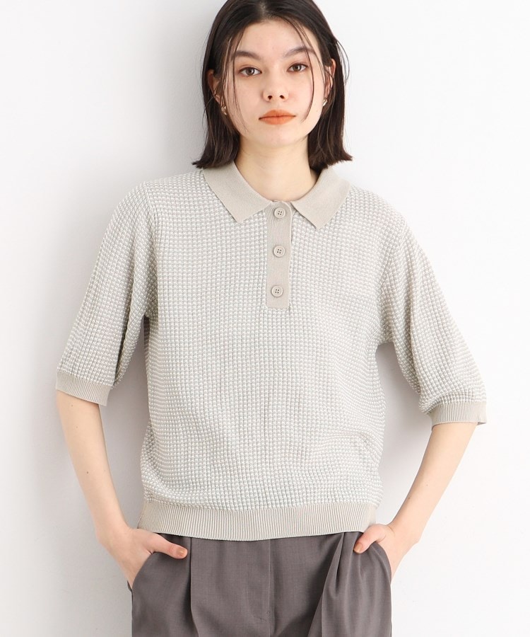 ザ ショップ ティーケー（ウィメン）(THE SHOP TK(Women))の【腕周りカバー】ジャカードレトロポロニット/洗える ライトグレー(411)