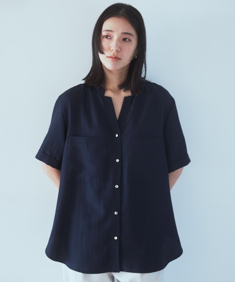 ザ ショップ ティーケー（ウィメン）(THE SHOP TK(Women))の【魅せる体形カバー服】Wポケット6分袖シャツ/洗える4