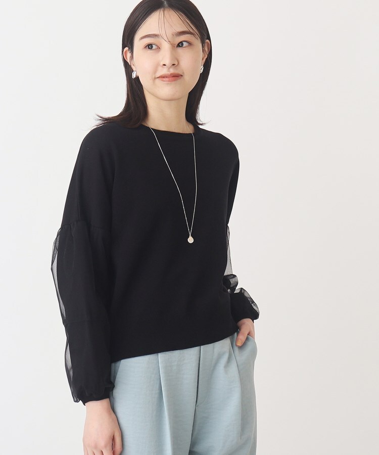 ザ ショップ ティーケー（ウィメン）(THE SHOP TK(Women))の【やわらかタッチ】チュール袖ニット/洗濯機OK ブラック(019)