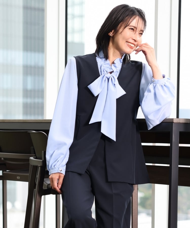 ザ ショップ ティーケー（ウィメン）(THE SHOP TK(Women))の【汚れ＆シワが付きにくい/セレモニー/通勤】ダブルクロスジレ/洗濯機OK ネイビー(094)