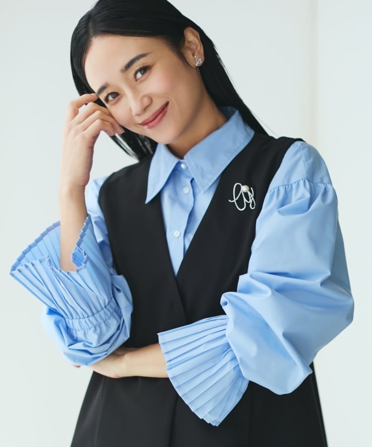 ザ ショップ ティーケー（ウィメン）(THE SHOP TK(Women))の【ONOFF活躍/セレモニー/通勤】袖プリーツバックシャーリングシャツ/洗える サックスブルー(090)