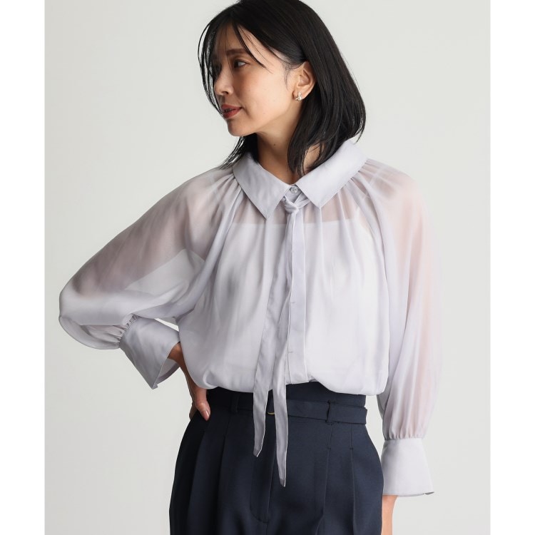 ザ ショップ ティーケー（ウィメン）(THE SHOP TK(Women))の【ONOFF活躍/セレモニー/通勤】タイ付きラメジョーゼットシャツ/洗える シャツ・ブラウス