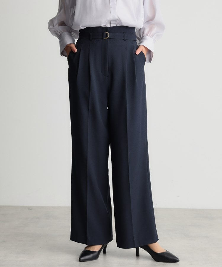 ザ ショップ ティーケー（ウィメン）(THE SHOP TK(Women))の【ONOFF活躍／セレモニー／通勤】CAVIAN タックワイドパンツ／洗える ネイビー(094)