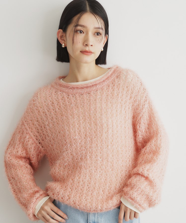 毛玉になりにくい】ラメメッシュニット/洗える(ニット/セーター 毛玉になりにくい】ラメメッシュニット/洗える(ニット/セーター