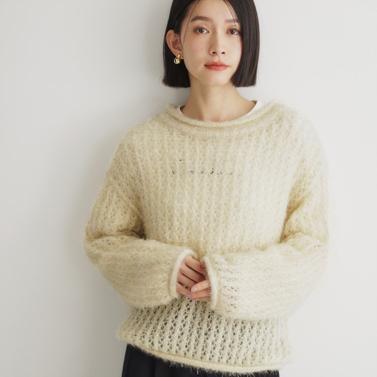 毛玉になりにくい】ラメメッシュニット/洗える(ニット/セーター 毛玉になりにくい】ラメメッシュニット/洗える(ニット/セーター