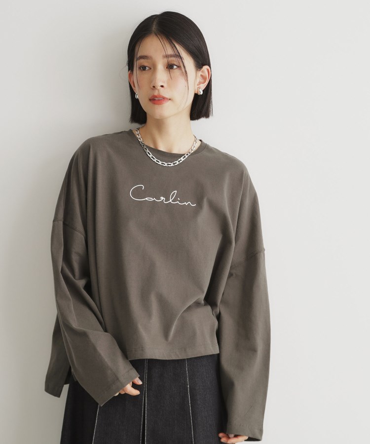ザ ショップ ティーケー（ウィメン）(THE SHOP TK(Women))の微起毛天竺ロゴロンT スミクロ(018)