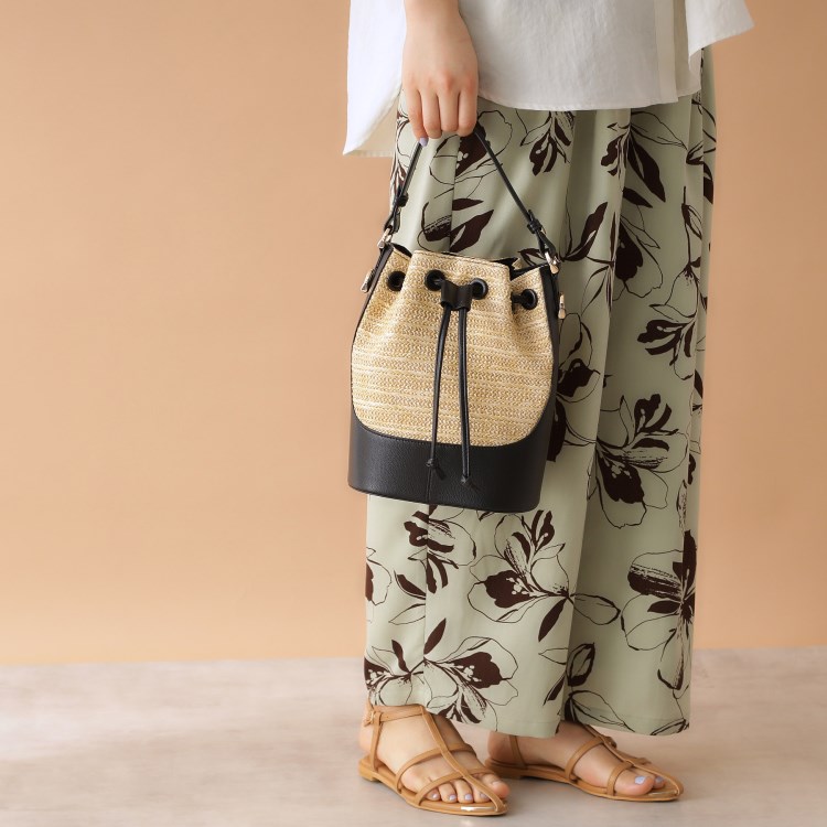 ザ ショップ ティーケー（ウィメン）(THE SHOP TK(Women))の雑材合皮コンビ巾着バッグ ショルダーバッグ