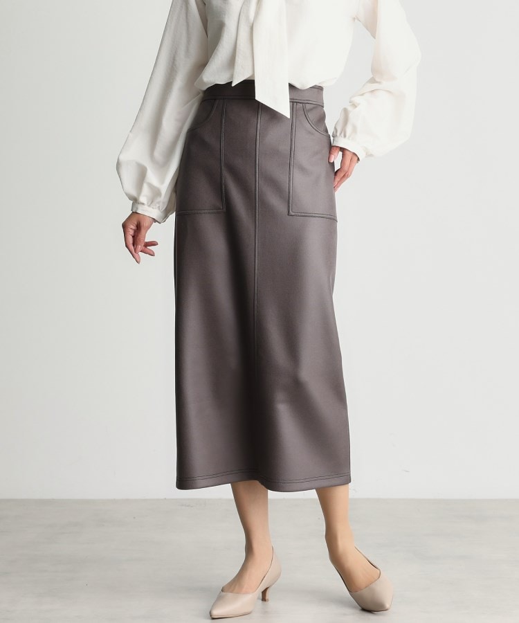 ザ ショップ ティーケー（ウィメン）(THE SHOP TK(Women))の【ONOFF活躍/セレモニー/通勤】レザー調タイトスカート/洗える スミクロ(018)