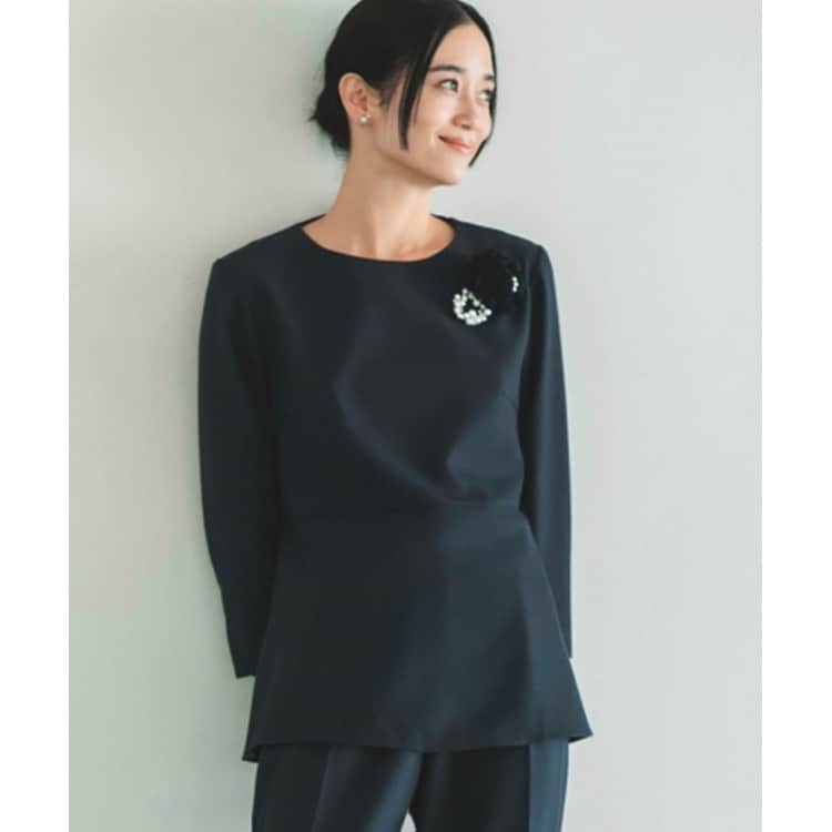 ザ ショップ ティーケー（ウィメン）(THE SHOP TK(Women))の【ONOFF活躍/セレモニー/通勤】杢調カルゼペプラムブラウス/洗える シャツ・ブラウス
