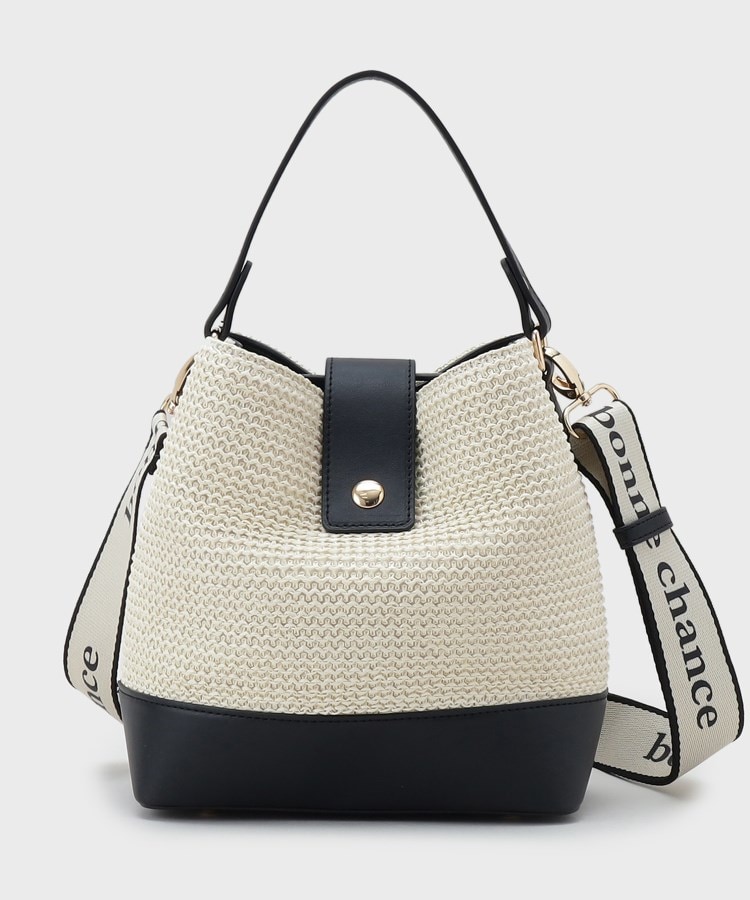ザ ショップ ティーケー（ウィメン）(THE SHOP TK(Women))の合皮×雑材コンビバック【ロゴベルト付】 ブラック(519)