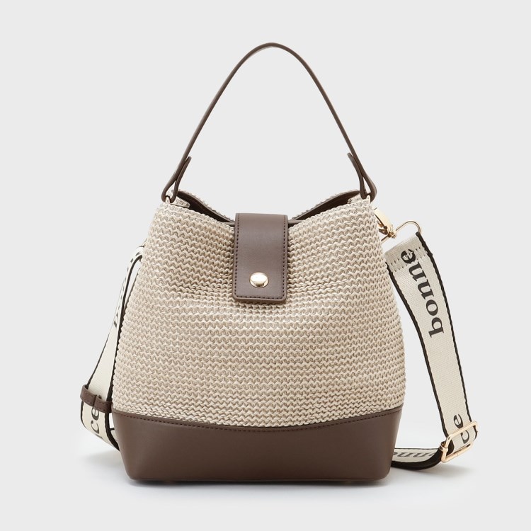 ザ ショップ ティーケー（ウィメン）(THE SHOP TK(Women))の合皮×雑材コンビバック【ロゴベルト付】 ショルダーバッグ