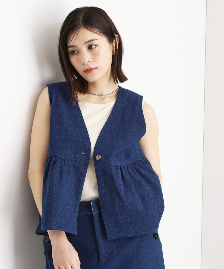 ザ ショップ ティーケー（ウィメン）(THE SHOP TK(Women))のデニムペプラムベスト【洗える/親子リンク】 ブルー(092)