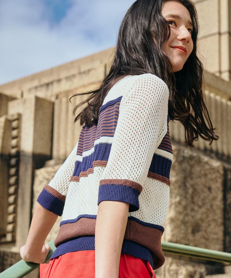 ザ ショップ ティーケー（ウィメン）(THE SHOP TK(Women))のマルチボーダートップス【洗える】2
