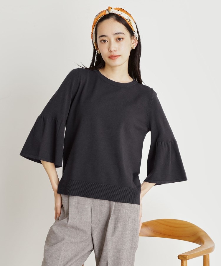 ザ ショップ ティーケー（ウィメン）(THE SHOP TK(Women))の【接触冷感/体型カバー】7分袖フレアニット/洗濯機OK/ＵＶケア スミクロ(018)