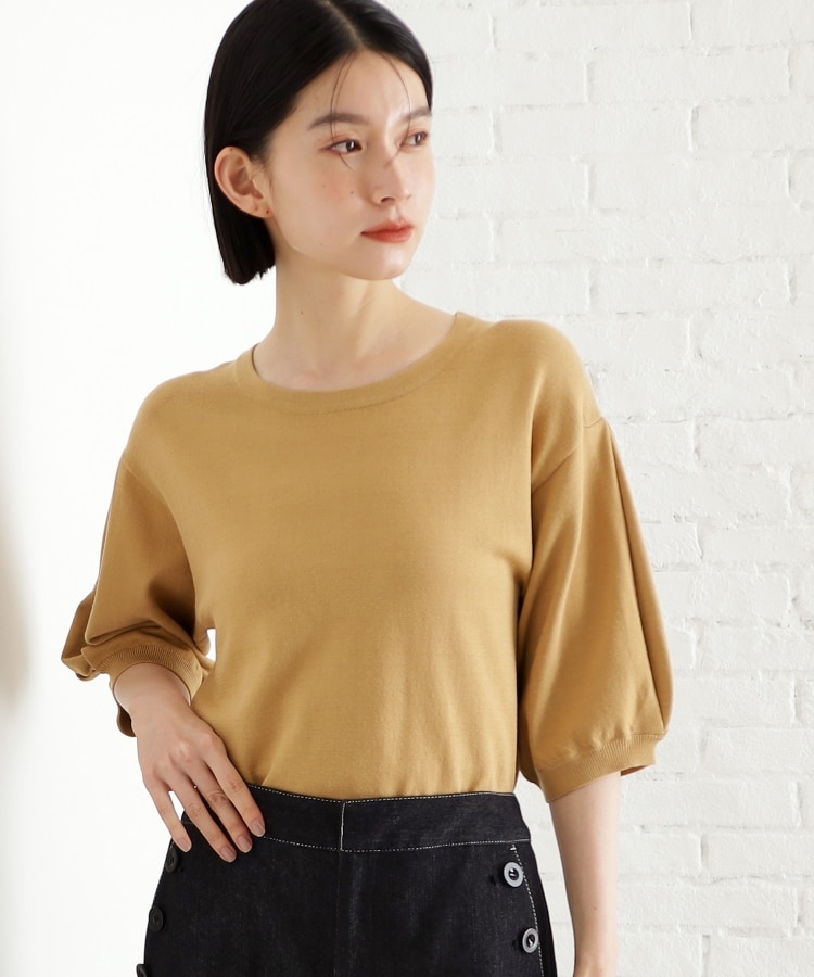 ザ ショップ ティーケー（ウィメン）(THE SHOP TK(Women))の【接触冷感/体型カバー】袖タック6分袖ニット/洗濯機OK/UVケア6