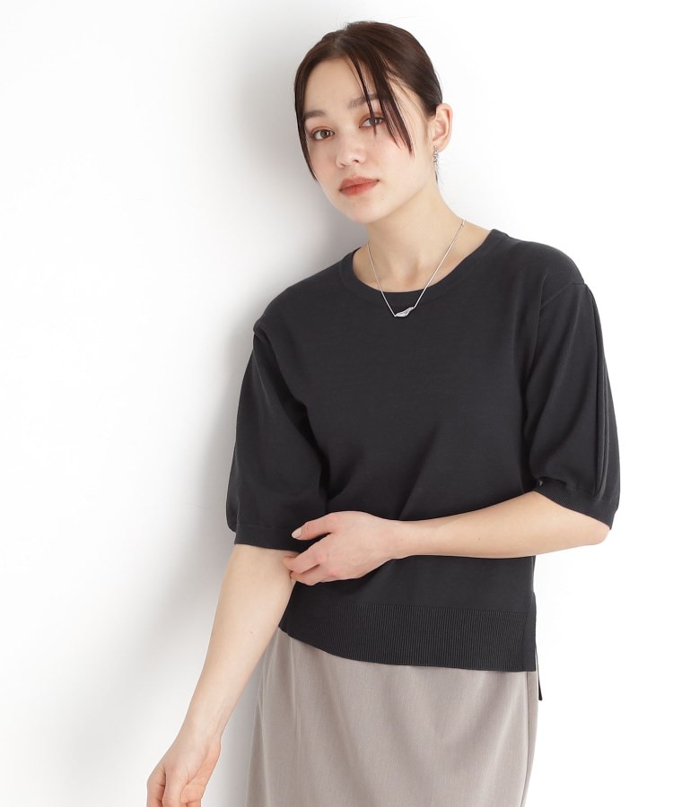 ザ ショップ ティーケー（ウィメン）(THE SHOP TK(Women))の【接触冷感/体型カバー】袖タック6分袖ニット/洗濯機OK/UVケア スミクロ(018)