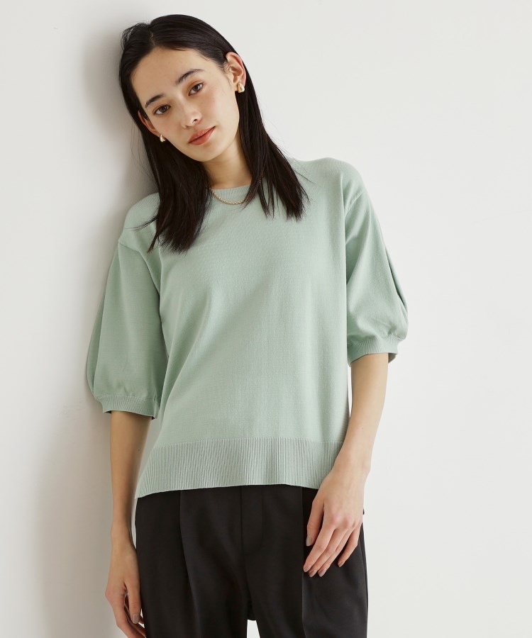 ザ ショップ ティーケー（ウィメン）(THE SHOP TK(Women))の【接触冷感/体型カバー】袖タック6分袖ニット/洗濯機OK/UVケア ミントグリーン(021)