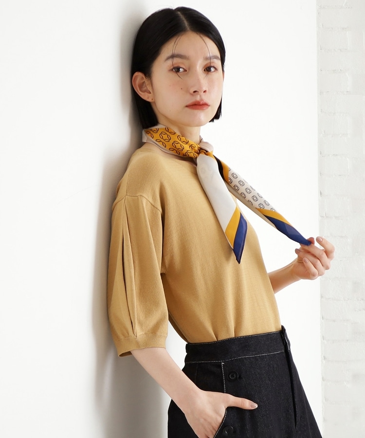 ザ ショップ ティーケー（ウィメン）(THE SHOP TK(Women))の【接触冷感/体型カバー】袖タック6分袖ニット/洗濯機OK/UVケア ピンクベージュ(053)