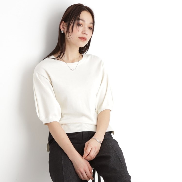 ザ ショップ ティーケー（ウィメン）(THE SHOP TK(Women))の【接触冷感/体型カバー】袖タック6分袖ニット/洗濯機OK/UVケア ニット/セーター