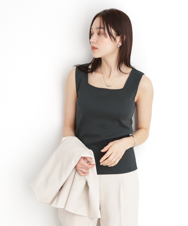ザ ショップ ティーケー（ウィメン）(THE SHOP TK(Women))の【前後2WAY】スクエアリブタンク/洗える スミクロ(018)