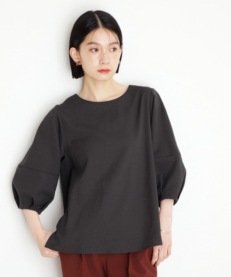 ザ ショップ ティーケー（ウィメン）(THE SHOP TK(Women))の麻調ランタン袖ブラウス【洗える】 スミクロ(018)