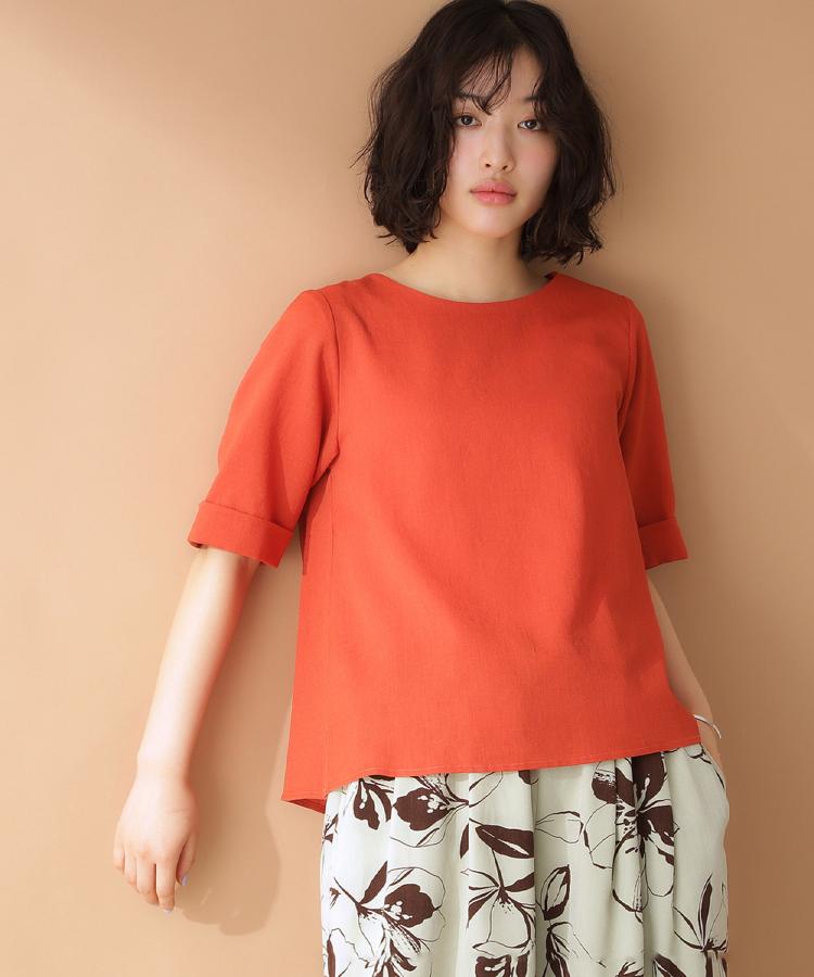 ザ ショップ ティーケー（ウィメン）(THE SHOP TK(Women))の麻調ブラウス【シワになりにくい/洗える】 オレンジ(067)