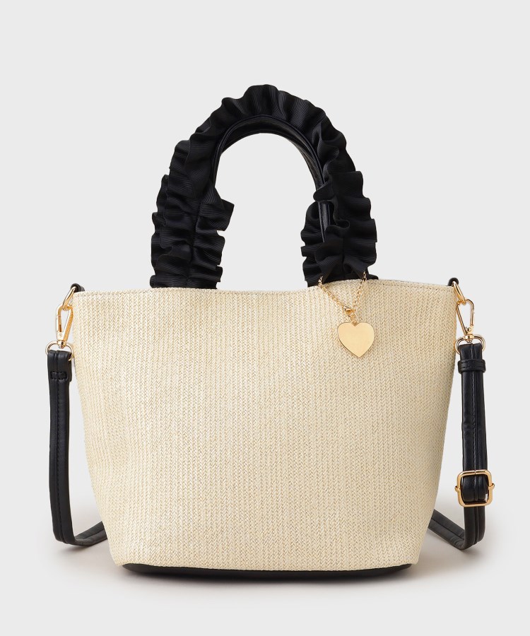 ザ ショップ ティーケー（ウィメン）(THE SHOP TK(Women))の雑材フリルハンドバッグ オフホワイト(503)