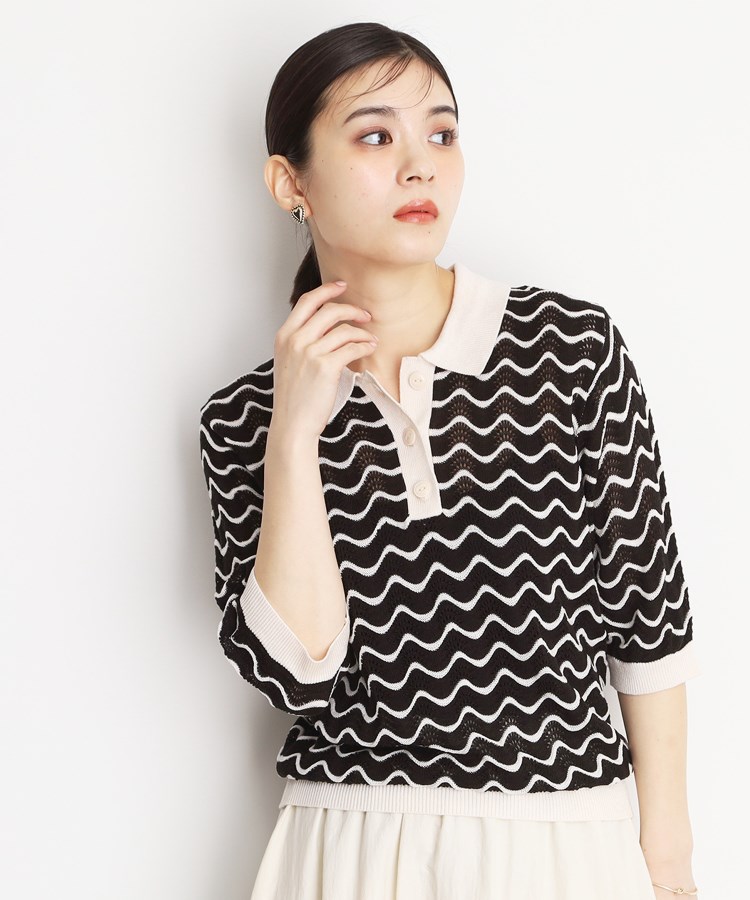 柄アソートポロニット(ニット/セーター) | THE SHOP TK(Women 柄アソートポロニット(ニット/セーター) | THE SHOP TK(Women