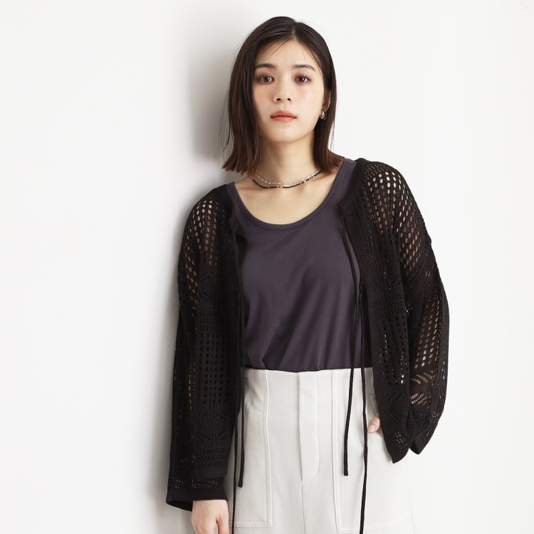 ザ ショップ ティーケー（ウィメン）(THE SHOP TK(Women))の【前後2WAY】タンク付透かし柄ニット/洗える トップス＋インナーセット