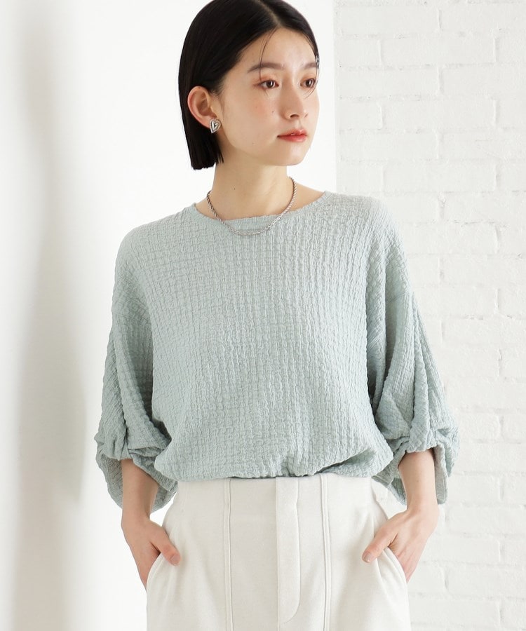 ザ ショップ ティーケー（ウィメン）(THE SHOP TK(Women))のポコポコ袖タックプルオーバー【洗濯機OK】 サックスブルー(090)