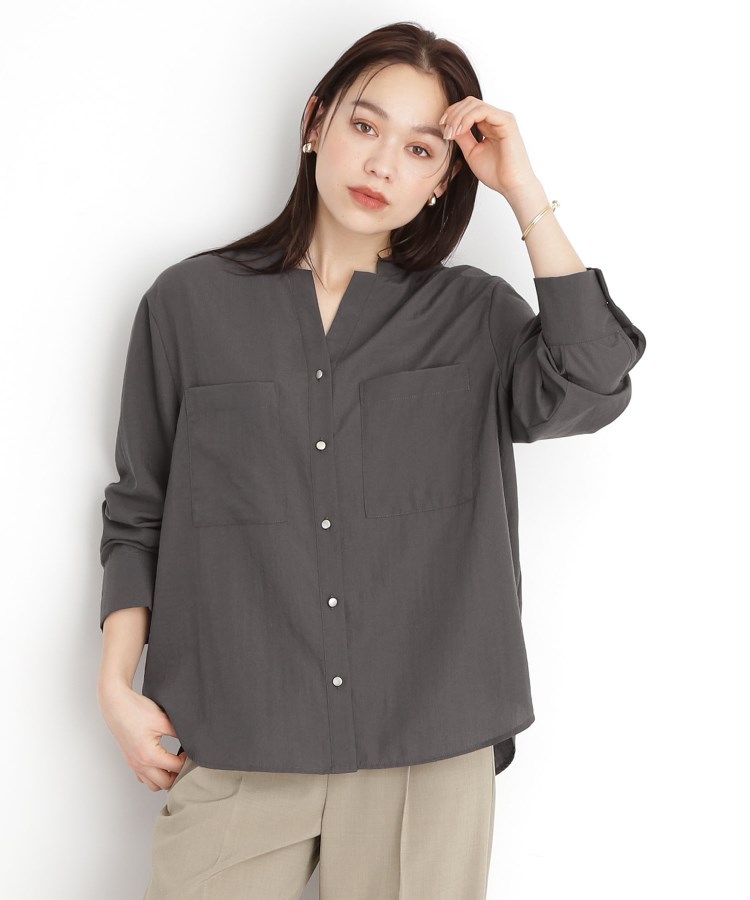 ザ ショップ ティーケー（ウィメン）(THE SHOP TK(Women))の【体型カバー】ダブルポケットスキッパーシャツ/洗濯機OK スミクロ(018)