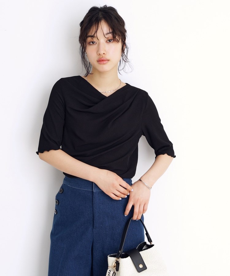 ザ ショップ ティーケー（ウィメン）(THE SHOP TK(Women))のドレープカットソー【洗濯機OK/シワになりにくい】 ブラック(019)