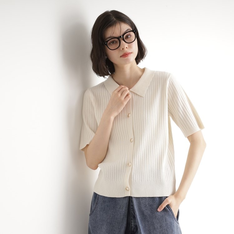 ザ ショップ ティーケー（ウィメン）(THE SHOP TK(Women))のリブニットポロシャツ【洗濯機OK】 ニット/セーター