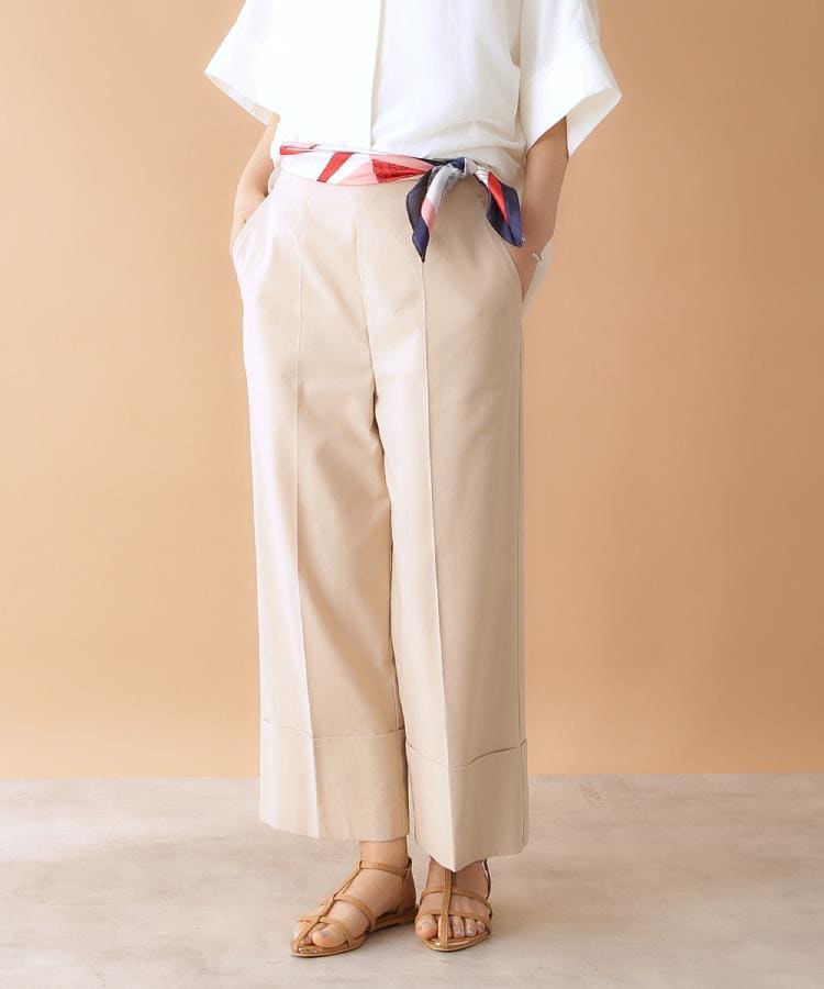 ザ ショップ ティーケー（ウィメン）(THE SHOP TK(Women))の麻混ワイドパンツ【洗える】 ベージュ(052)