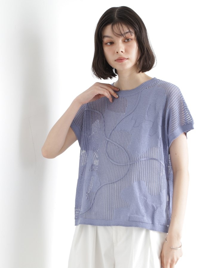 ザ ショップ ティーケー（ウィメン）(THE SHOP TK(Women))のコード刺繍シアーニット【洗える】 ブルー(091)