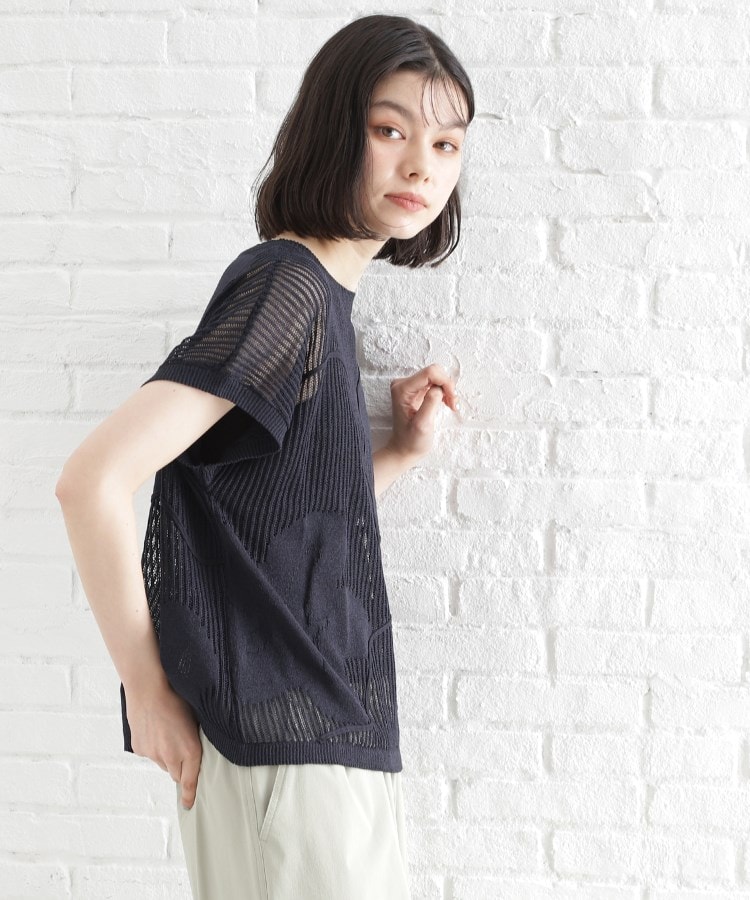 ザ ショップ ティーケー（ウィメン）(THE SHOP TK(Women))のコード刺繍シアーニット【洗える】 ネイビー(094)