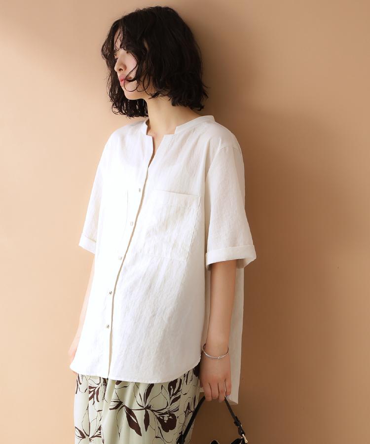 ザ ショップ ティーケー（ウィメン）(THE SHOP TK(Women))のダブルポケット5分袖シャツ【体型カバー/洗濯機OK】5